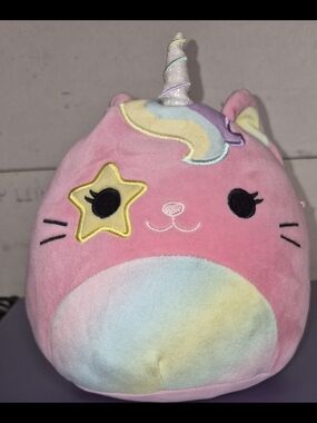 Squishmallows Pink Unicorn Cat Plush with Pastel Rainbow Belly
